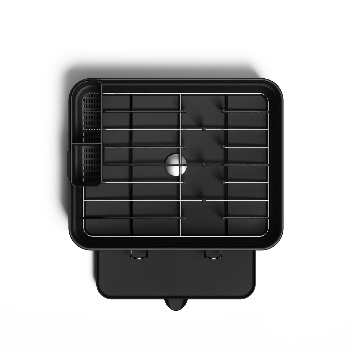 Simplehuman Compact Steel Frame Dishrack, Matte Black, top-down view showing steel rack and integrated utensil caddy.