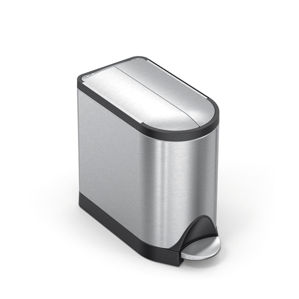 Simplehuman Brushed Stainless Steel 10L Butterfly Step Can, hands-free foot pedal, split lid.