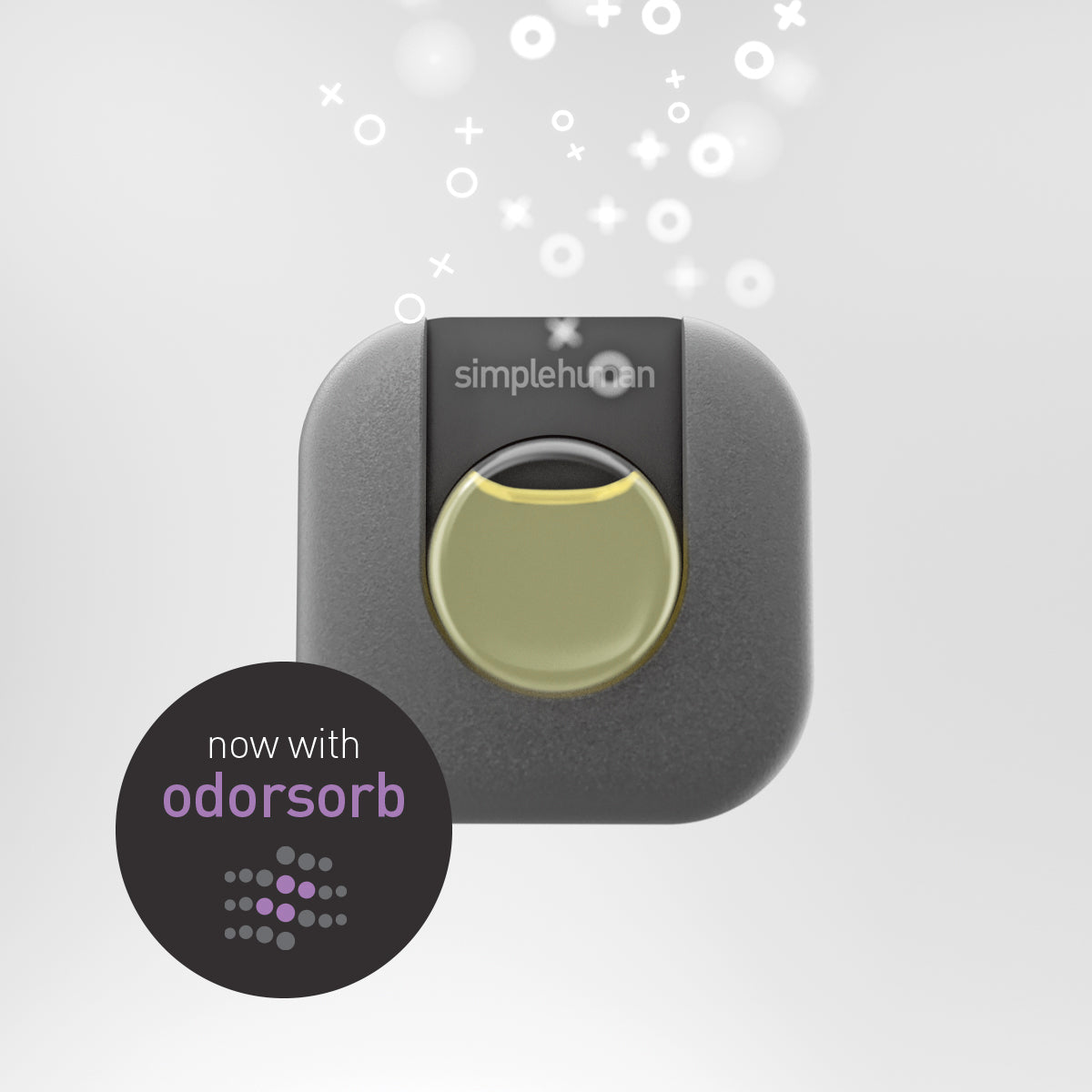 Studio shot of Simplehuman odorsorb pod refill, powerful odor absorbing technology keeps trash fresh.