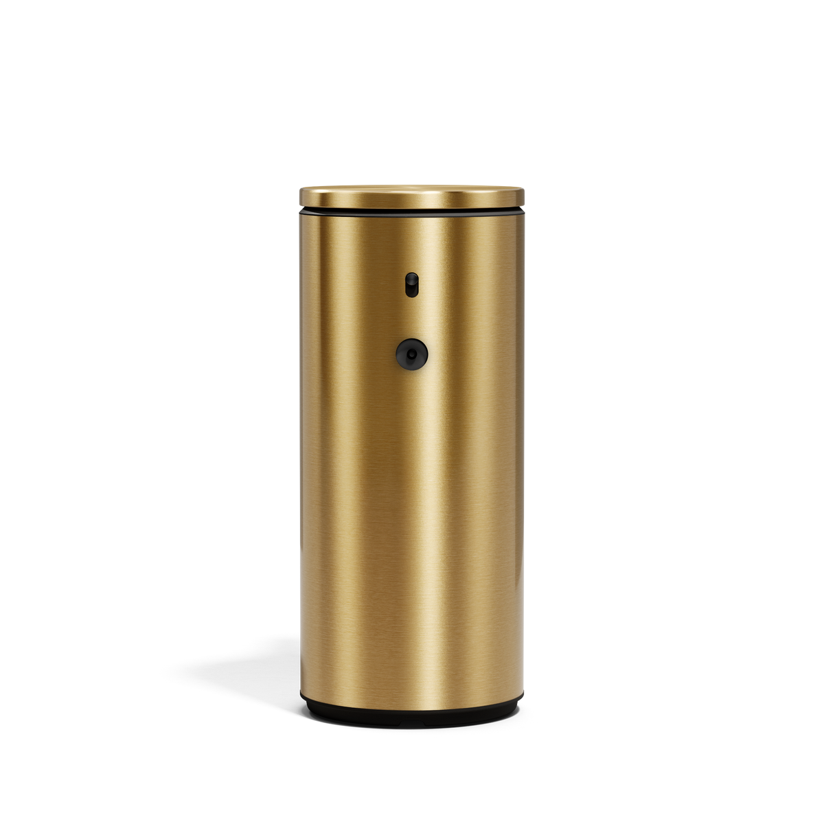 Front view of Simplehuman 9 oz. Rechargeable Sensor Pump in Brass, adjustable dosage.