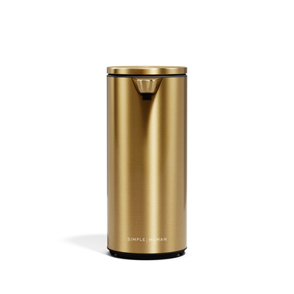 Simplehuman 9 oz. Rechargeable Liquid Sensor Pump in Brass, touch-free operation.