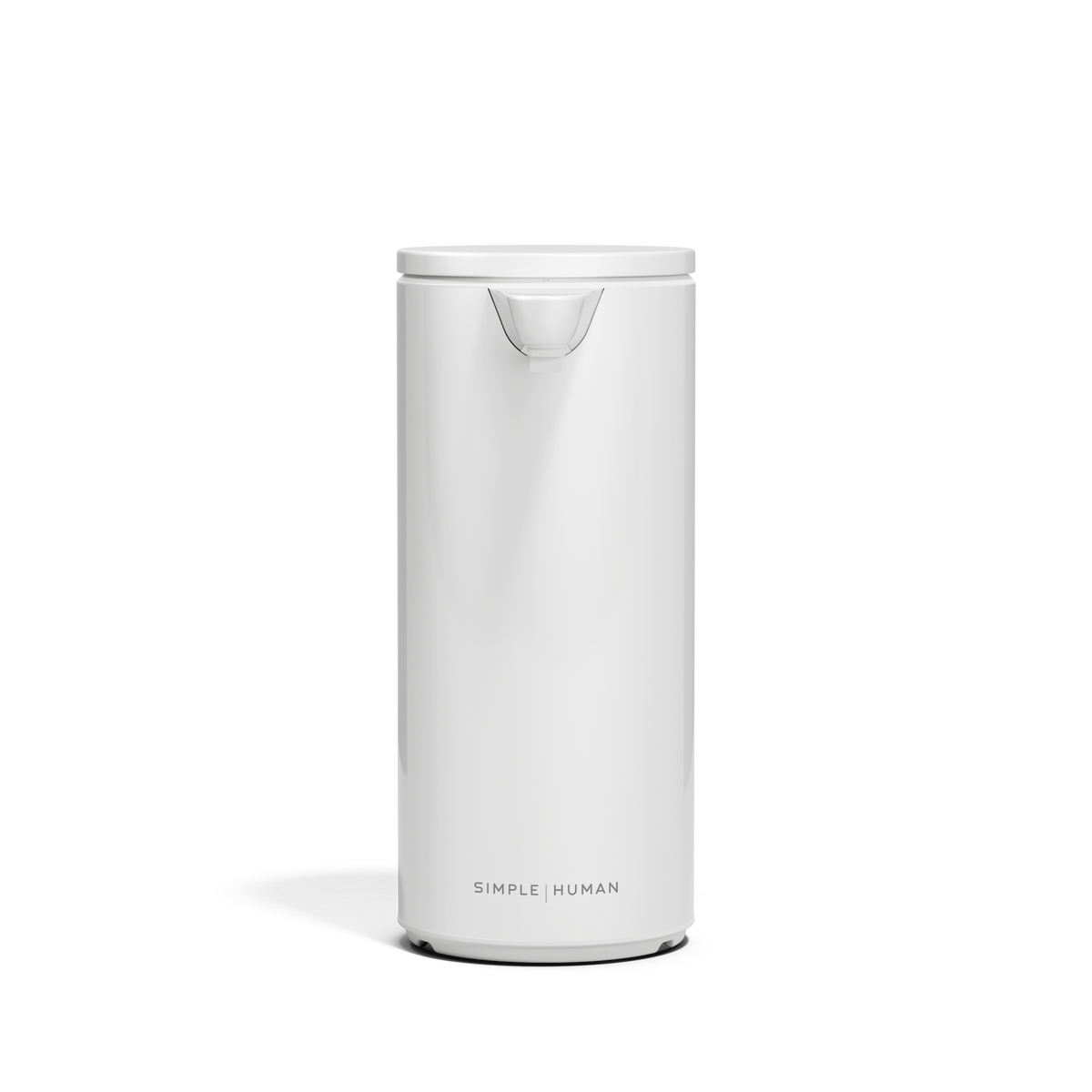 Front view of Simplehuman 9 oz. Rechargeable Sensor Pump in White, touch-free operation.
