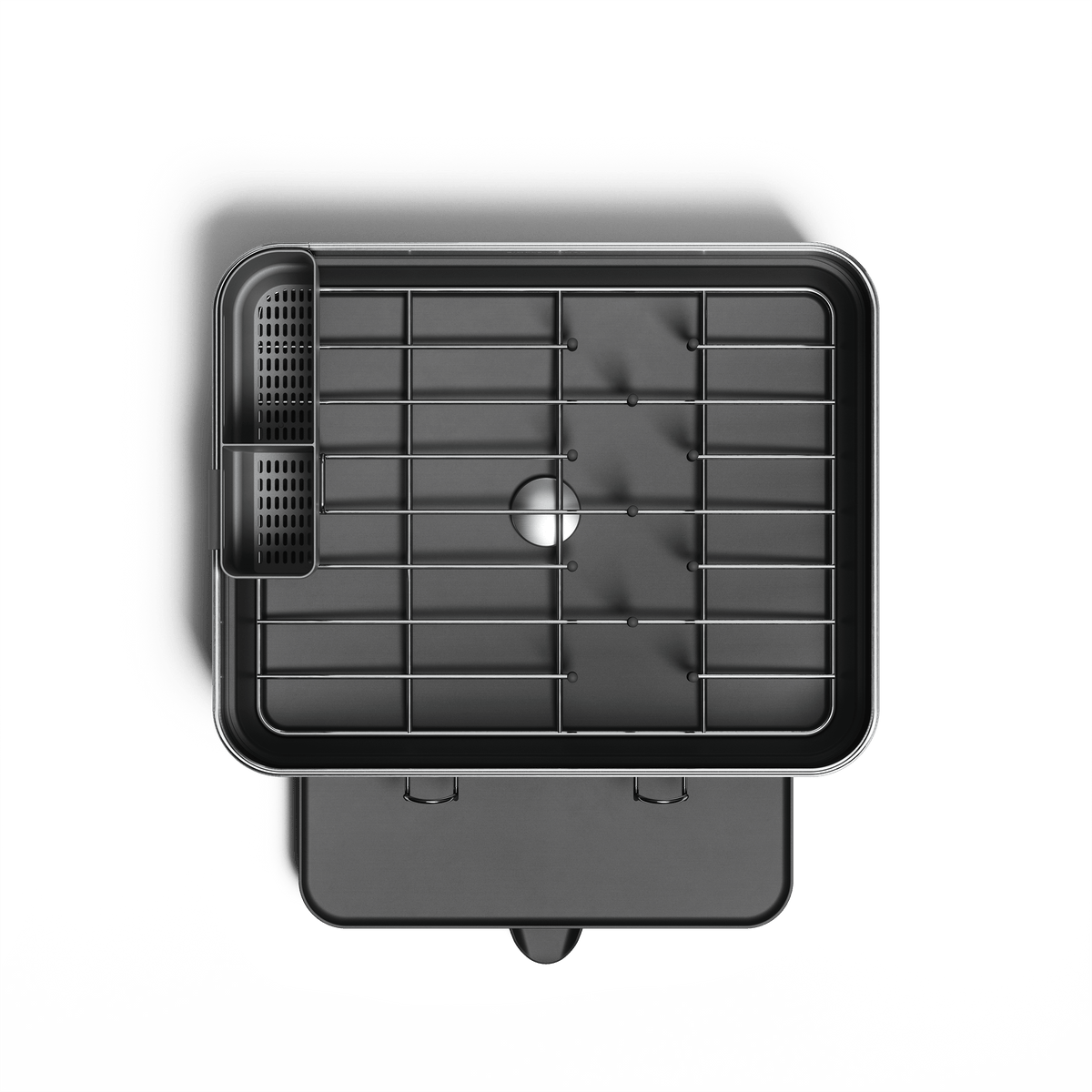 Simplehuman Compact Steel Frame Dishrack, Brushed Stainless Steel, overhead view showing removable caddy.