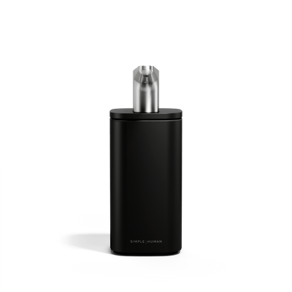 Simplehuman 10 oz. Pulse Pump in Matte Black with polished spout, featuring a square design for precise dispensing.
