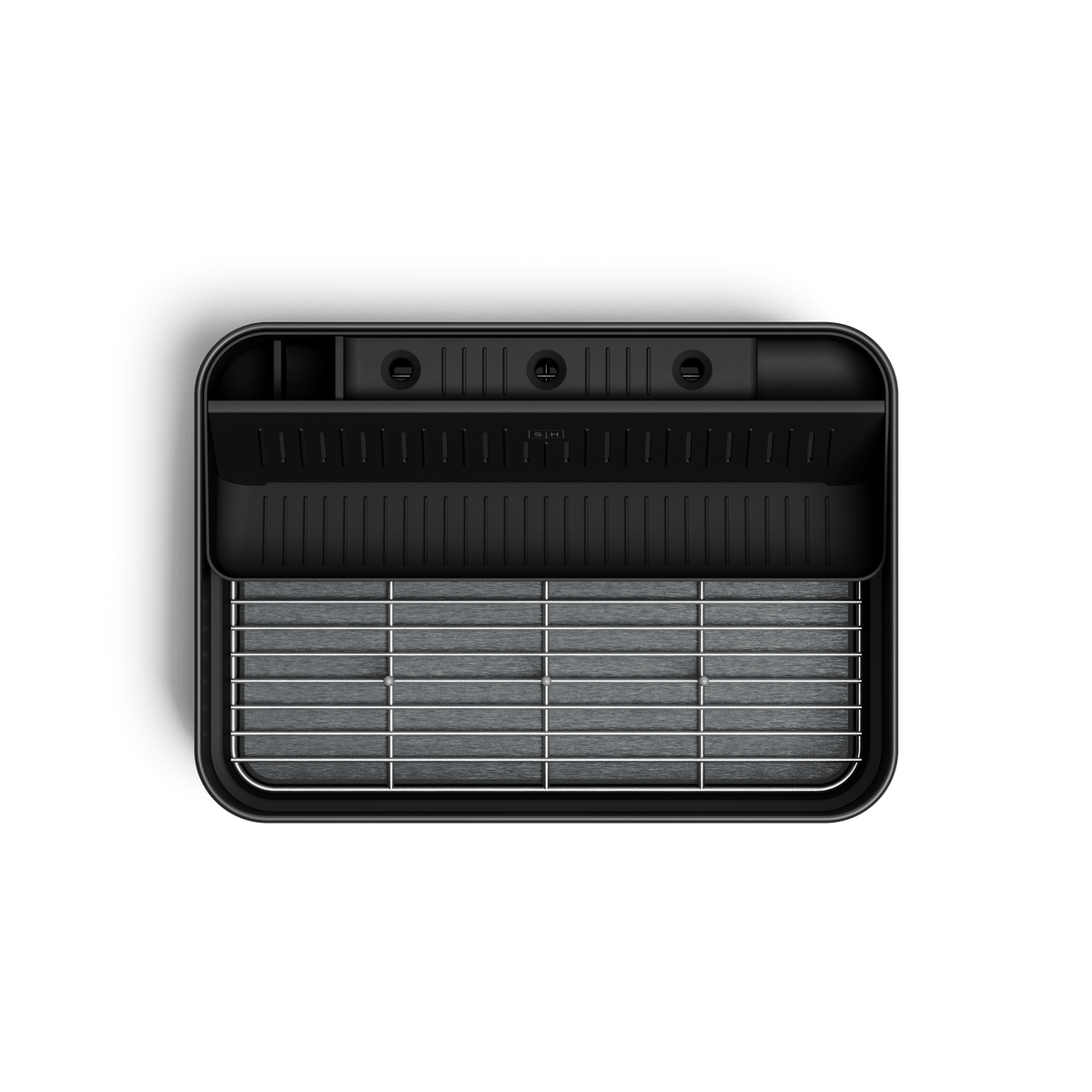Top view of Simplehuman Matte Black Bottle Dock showing internal compartments.