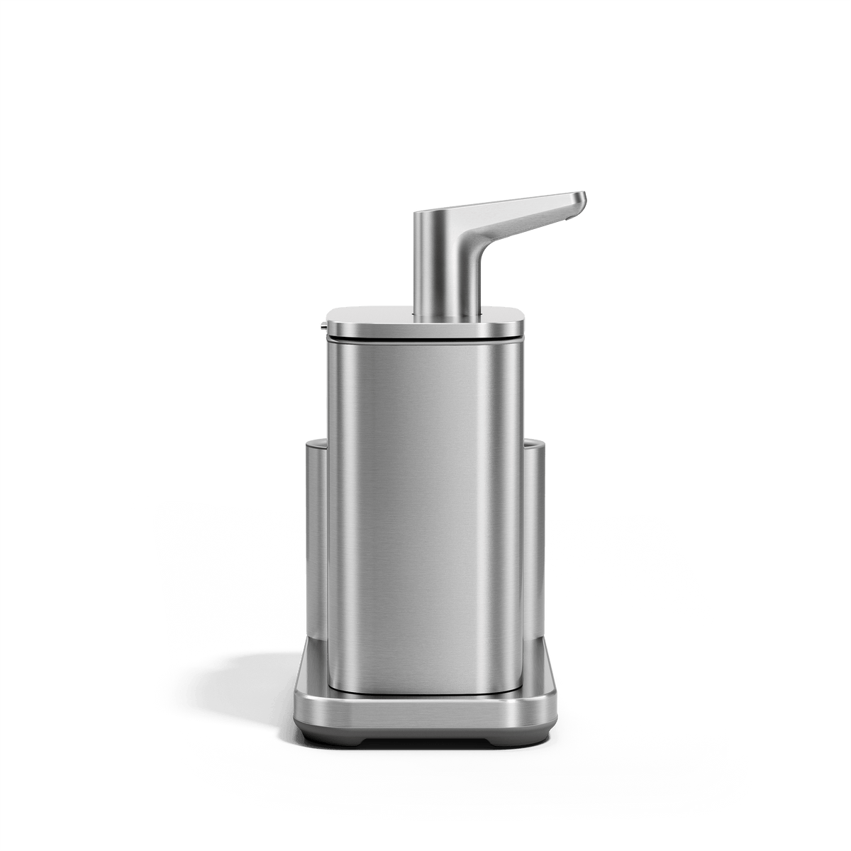 Side view of Simplehuman Brushed Pulse Pump with Caddy.