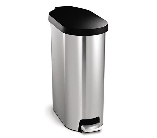 45L slim step can with plastic lid - brushed stainless steel - main image